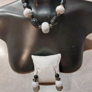 FASHION JEWELRY Women's Statement Necklace Set w/Earrings - Black/Marbled